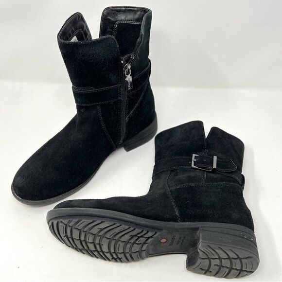 Blondo Talia Black Waterproof Suede Leather Moto Buckle Strap Zip Ankle Bootie 6 - Picture 8 of 12